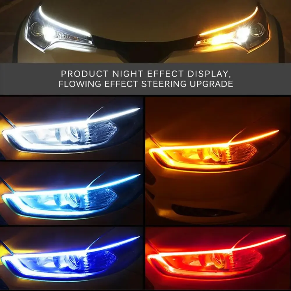 1pair Daytime Running Lights for Car Headlight Flexible Led Strip DRL LED Strip Turn Signal White Yellow Sequential LED