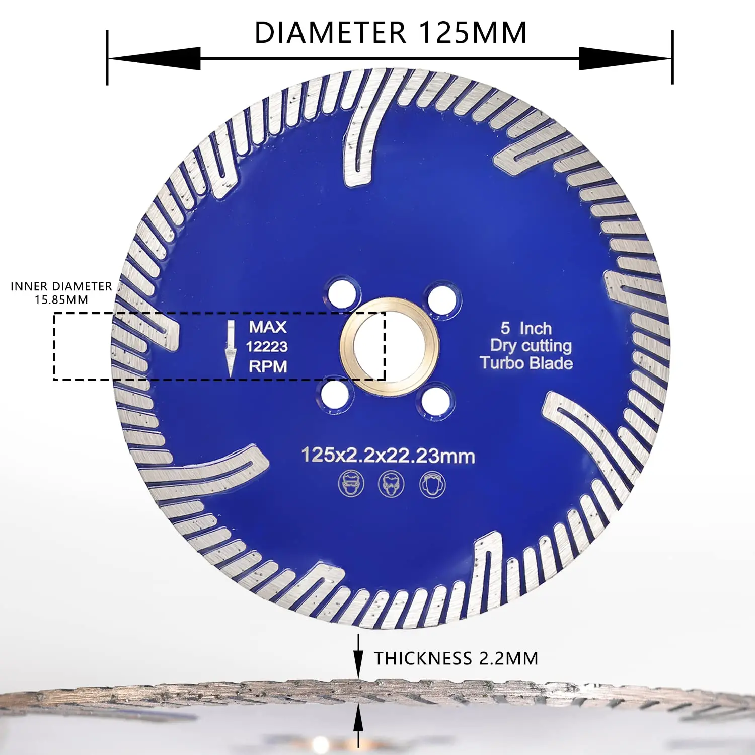 5in 125mm T-Segmented Diamond Saw Blade Wet Dry Cutting Disc for Granite Marble Engineered Stone Ceramic Tile