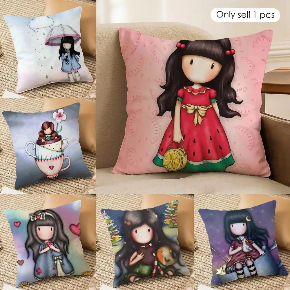 Cartoon S-Santoro Gorjuss Cushion Cover Silky Short Plush Invisible Zipper Dustproof Sofa Pillow Case for Home Decor