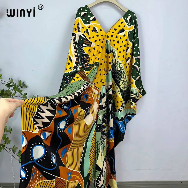 WINYI Africa Dress Length:130cm Fashion turkey dresses Bohemia Print abaya Women maxi kaftan summer Color african evening dress