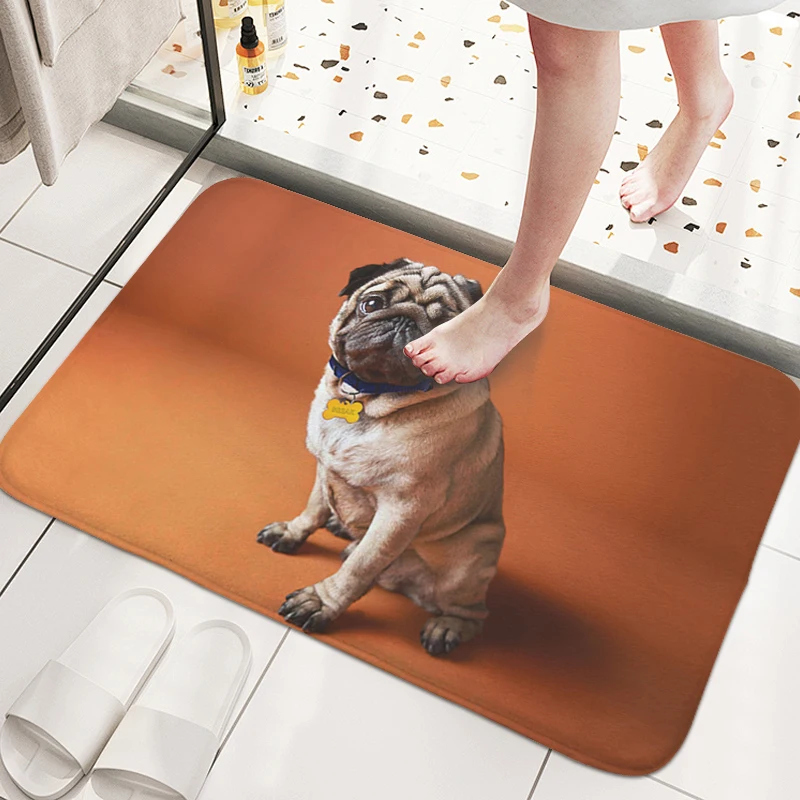 Pug Dog Cute Bathroom Porch Foot Mat Non-slip Custom Doormat Entrance Door Balcony Living Room Floor Carpet Home Decor Items