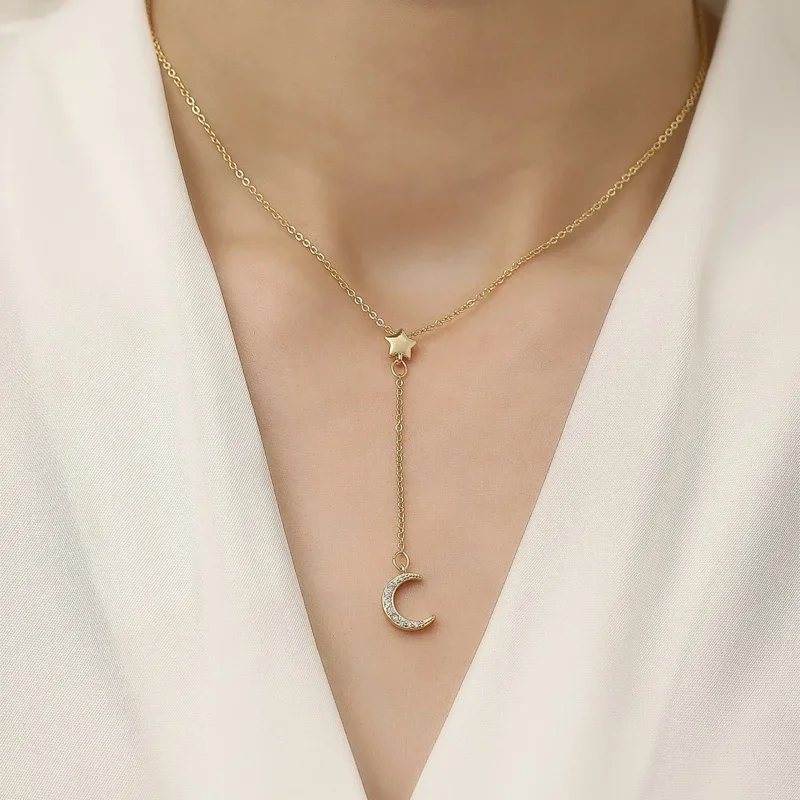 Collana classica da donna con stella dorata fine luna pollici ciondolo con zirconi catena clavicola 2022 nuovo regalo di gioielli romantici alla moda