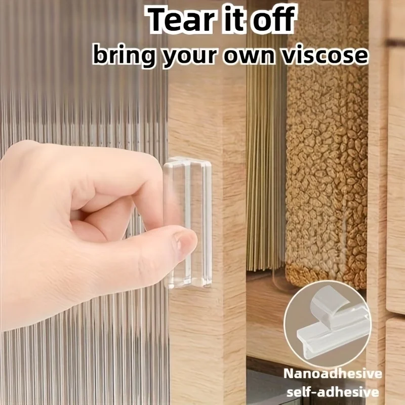 2 Pcs Transparent Self-Adhesive Handles, No Drill Nail-Free Sliding Door Pulls for Glass Cabinet Doors, Wardrobes, Drawers