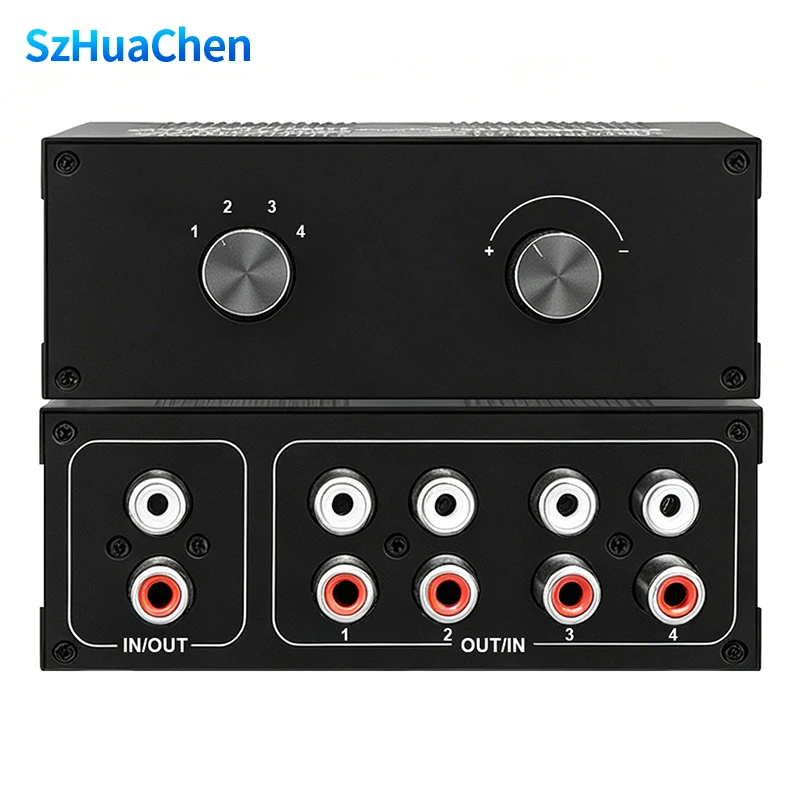 4 Way Bi-Directional RCA Stereo Audio Switch 1-in-4-out 4-in-1-out L/R Sound Channel Selector for Home Theater System