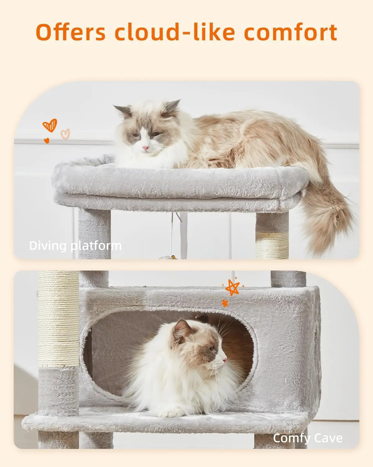 Cat Tree,48.8-Inch Cat Tower for Indoor Cats,2 Luxurious cat condo with Adjustable Large Hanging Baskets and Large Luxurious