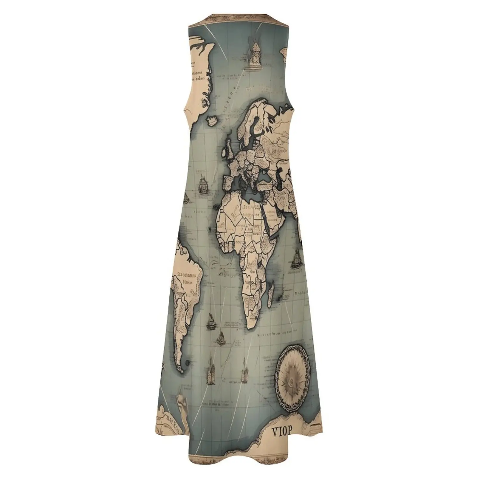 Vintage World Map Dress Historical Map Elegant Maxi Dress Streetwear Casual Long Dresses Female Sleeveless Oversized Vestidos