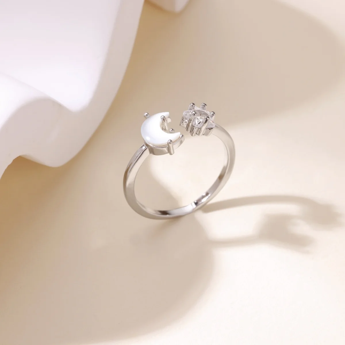 Cubic Zirconia Moon Rings for Women Open Adjustable Stainless Steel Ring Trendy 2025 Elegant Party Jewelry Freeshippings Items