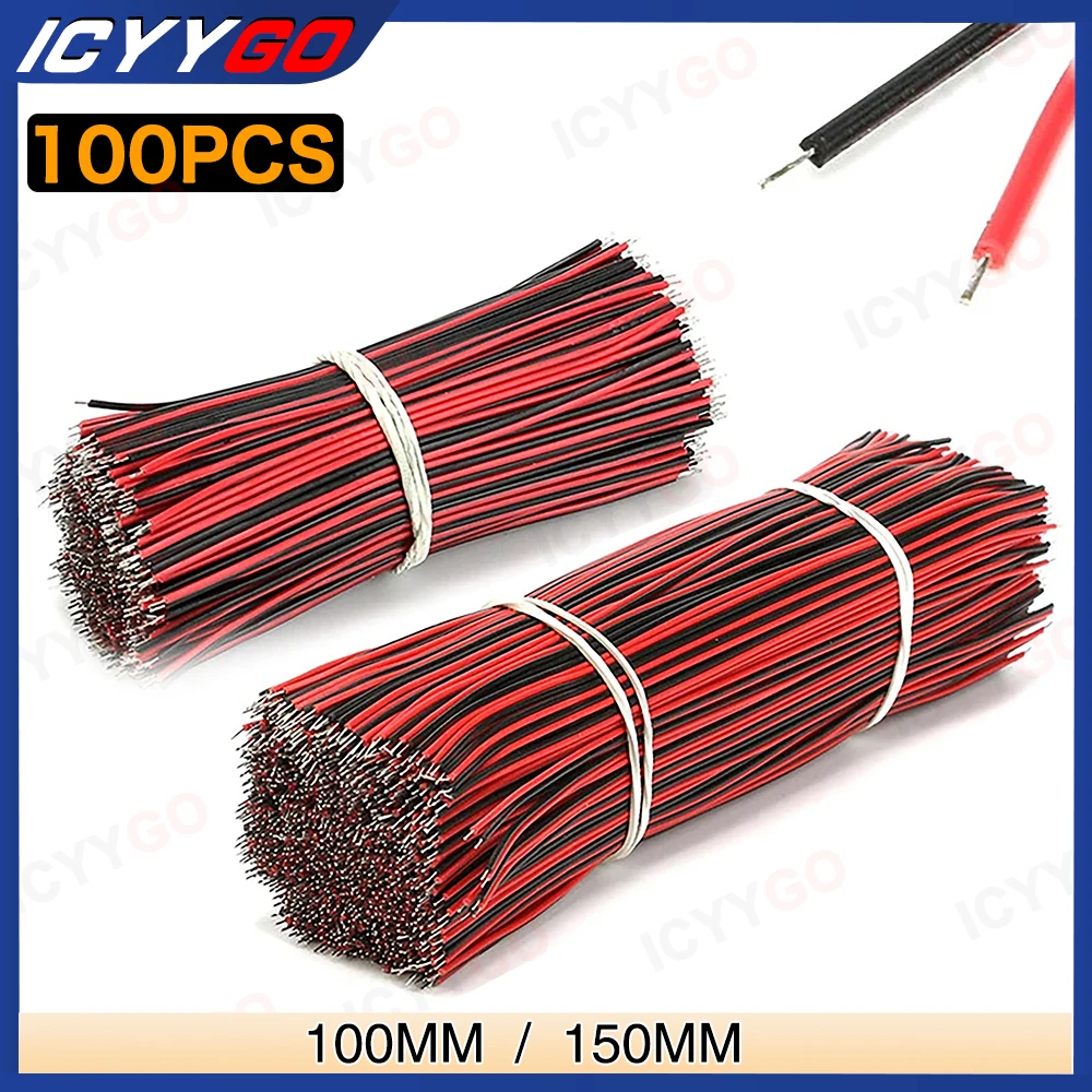 

100Pcs/lot Red Black Abreast Line 26AWG 100mm 150MM length LED Line Connecting Tin Plating Wire DIY 2P Electronic Wire Welding