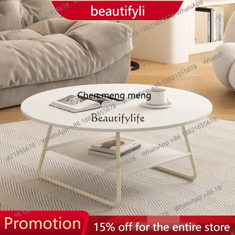 New style Cream wind rock slab round table coffee table small apartment household living room round small coffee table s8350