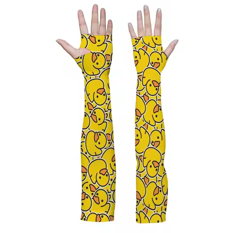 Funny cute rubber duck cartoon print sleeves outdoor cycling fishing gardening golf protective sleeves elastic breathable unisex