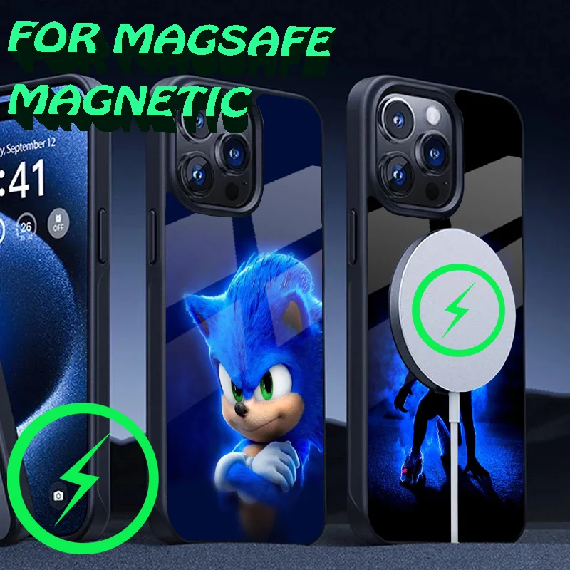 Phone Case For iPhone 16,15,14,13,12,11,Plus,Pro,Max Mini Magsafe Cartoon-S-Sonics Magnetic Wireless Charging