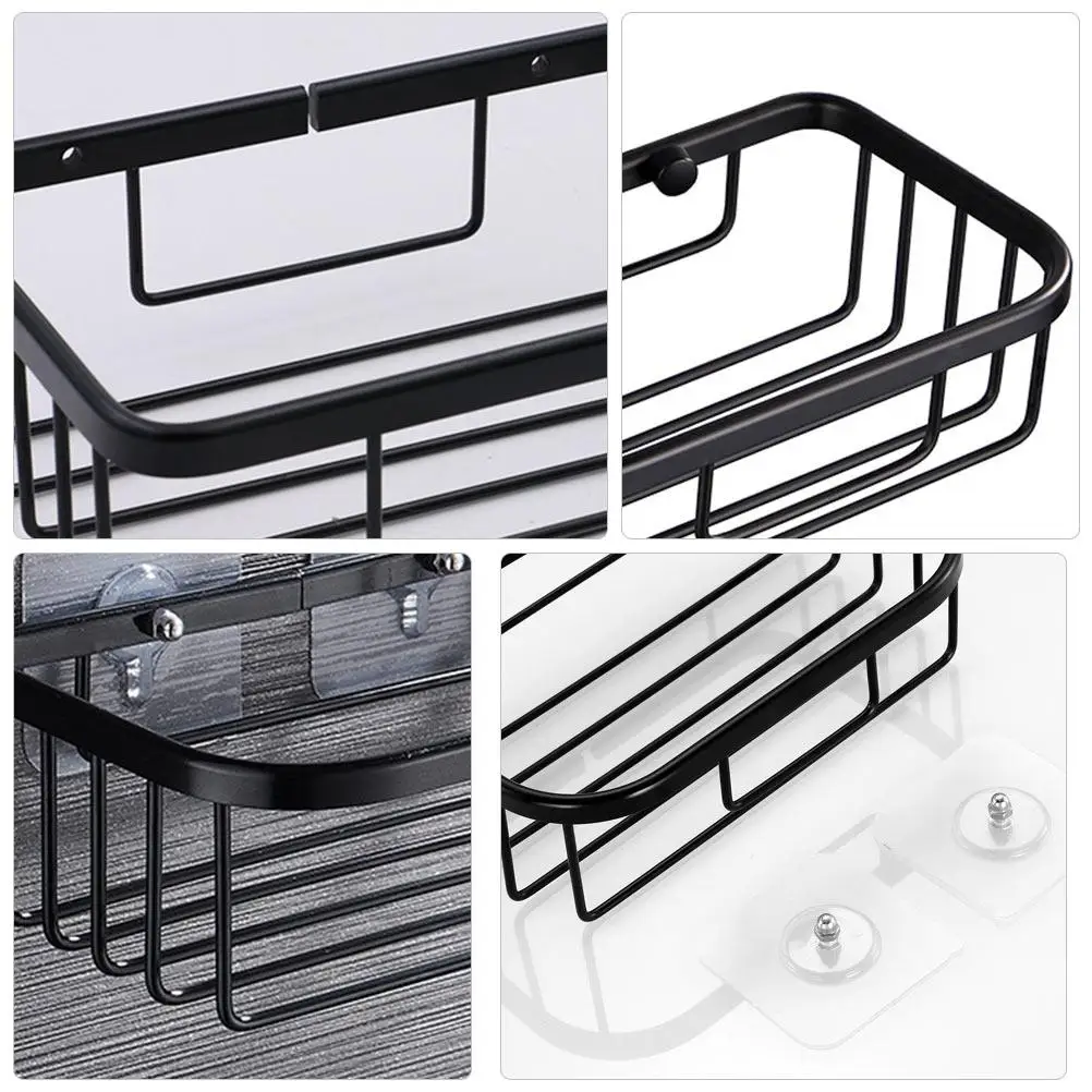

No drilling Tissue Holder Suction Cup Stainless Steel Black Bathroom Paper Towel Storage Rack Hollow Design Dry Clean Modern