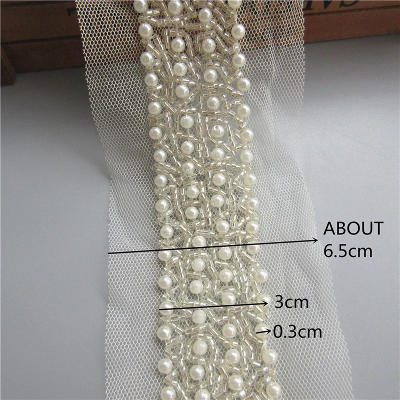 85cm Off White Pearl Beaded Lace Trim Collar Ribbons African Lace Sewing Materials Crafts For Clothes Belts Wedding Dress