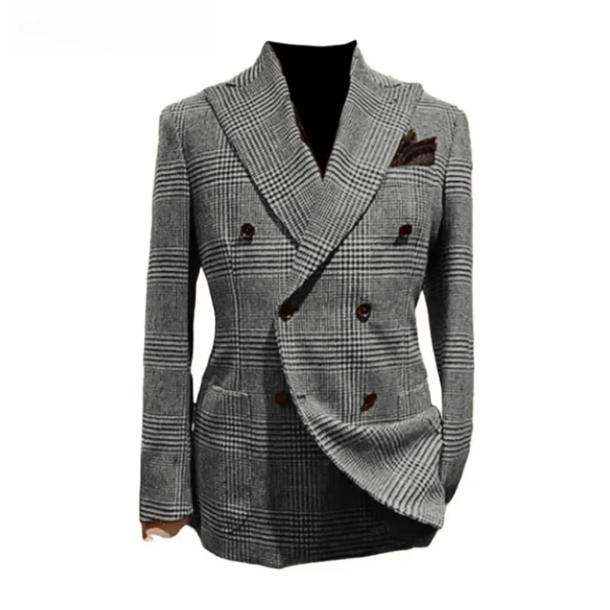 남성용 브라운 하운드투스 울 블레이저 수트 재킷, 피크 라펠 캐주얼 웨딩 비즈니스 파티 코트 (가을/겨울)