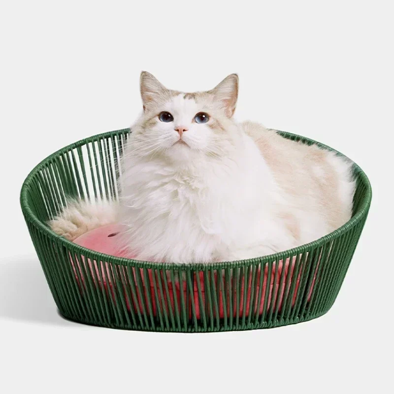 

Green PE Vine Cat Nest, Detachable Non-Toxic Pet Bed, Soft Fluffy Cotton Pad, Universal for All Seasons, Comfortable Shelter