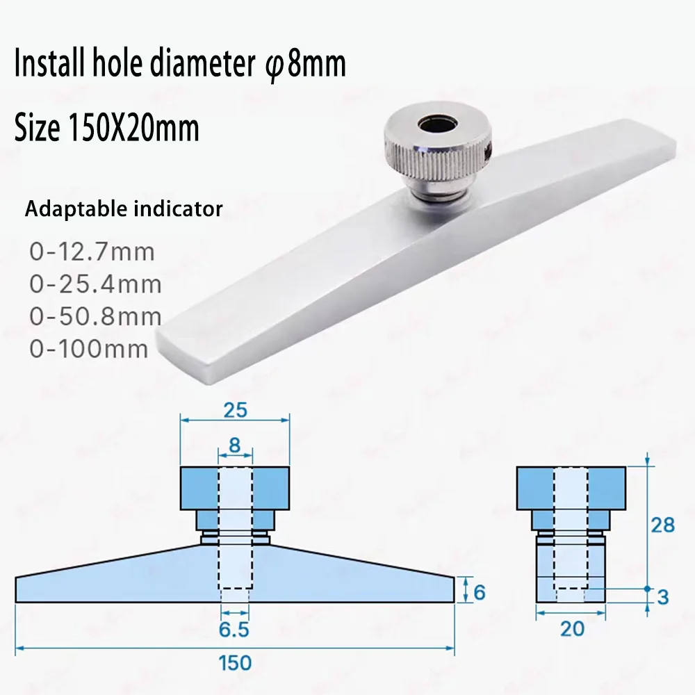 Depth Base Bridge Long Length 150mm Cooperate with Digital Dial Indicator Measure Big Hole Deep Depth Install Hole Diameter 8mm