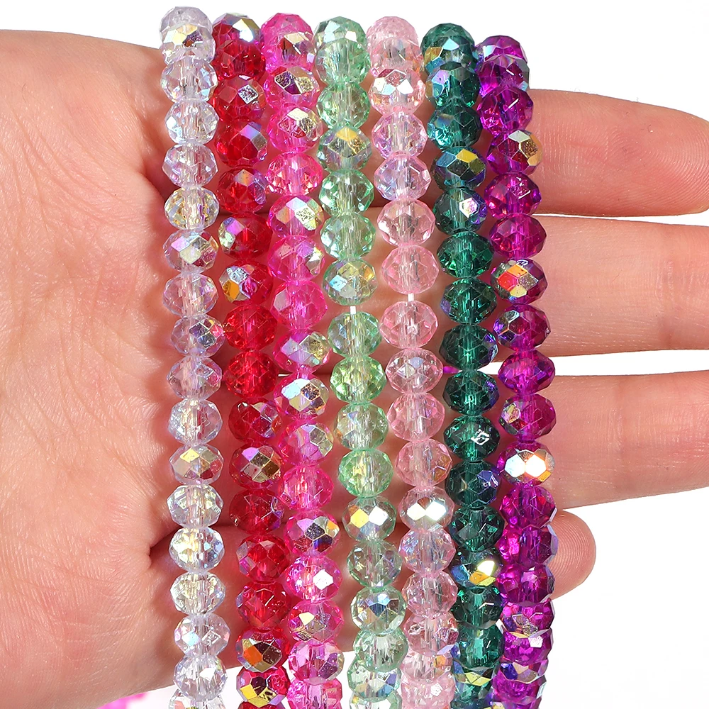 1String 4/6/8mm Colorful Crystal Faceted Beads Flat Round Loose Spacer Glass Beads For DIY Fashion Bracelet Necklace Accessories