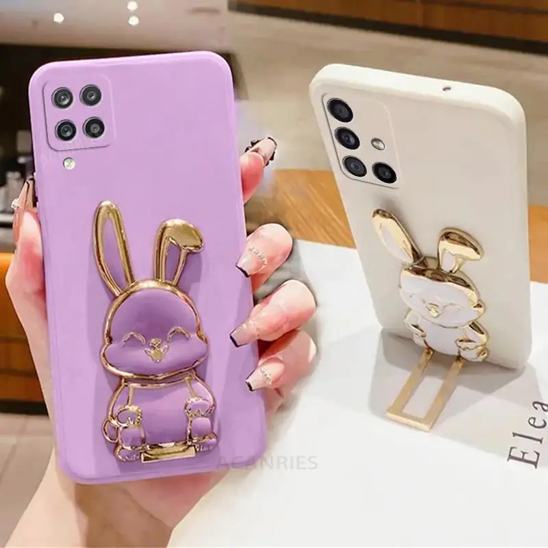 A 12 51 71 Rabbit Holder Liquid Silicone Case For Samsung Galaxy A12 A22 A51 A71 4g A31 M33 M32 A50 A70 Stand Soft Cover A20 A30