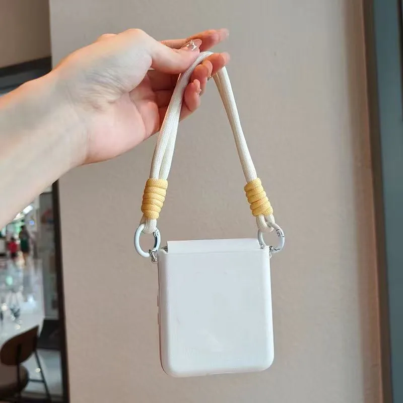 Korean Luxury Leather Handheld Short Rope Case for Samsung Galaxy Z Flip 6 5G Flip5 ZFlip6 Shockproof Cover
