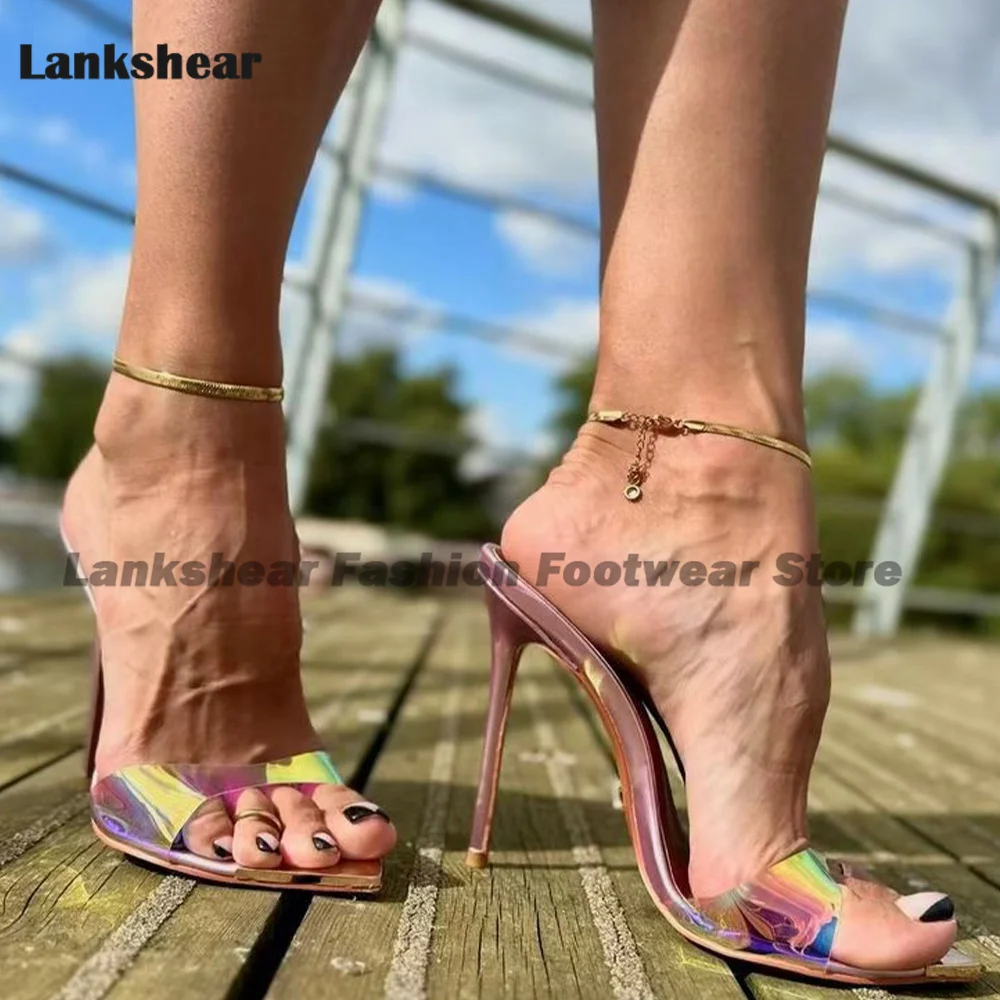 Colorful Transparent Pvc Stiletto Slippers High Heels Slip On Open Toe Women Shoes Dress Slippers 2024 Zapatos Para Mujere