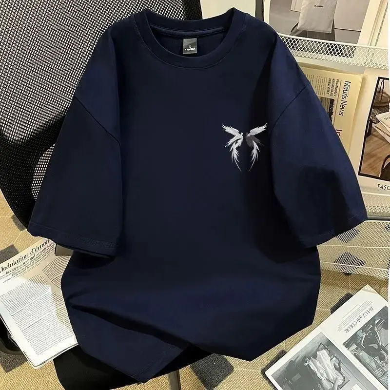 Summer New Angel Wing Print Short-sleeved T-shirt for Men Trendy Couple Loose Half-sleeved Niche Top Fashion Comfort Men’s Wear