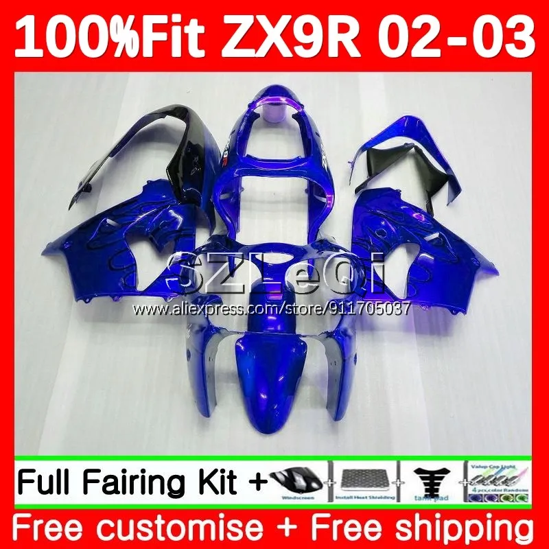 OEM Fairing For KAWASAKI NINJA ZX 9R 9 ZX9 Blue black R 900 CC ZX9R 02 03 107No.85 ZX900 900CC ZX-9R 2002 2003 Injection Body