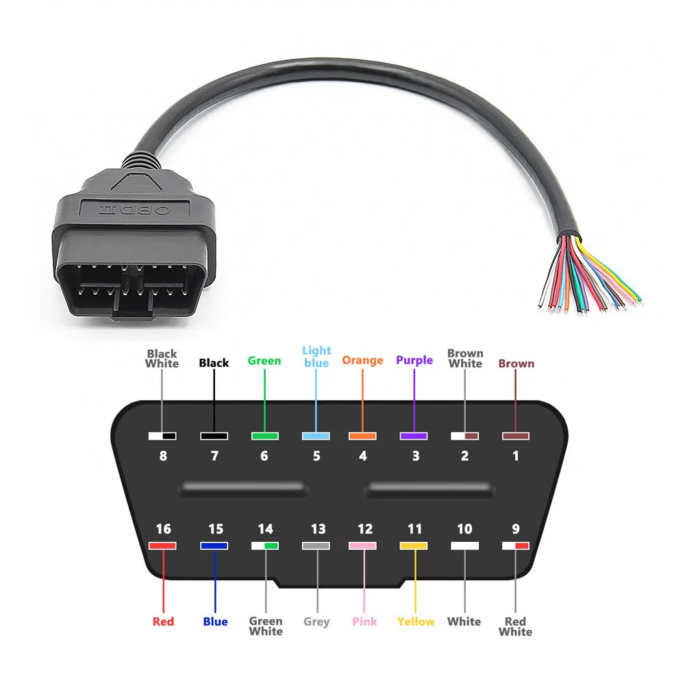 30cm 16Pin Female Male Cable Connector Universal OBD2 Extension Cable Plug Automotive Car Diagnostic Interface Female Open Cable