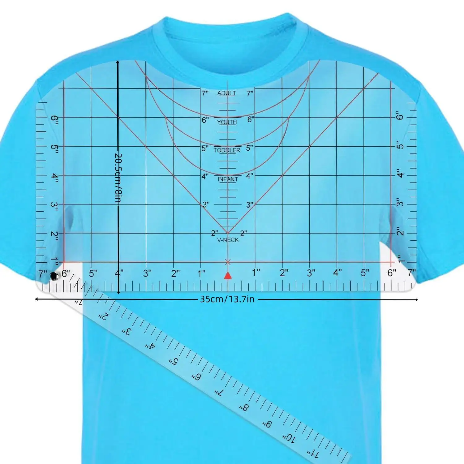 Tshirt Ruler Guide for Vinyl Alignment - Tshirt Measurement Tool for Heat Press in HTV Vinyl, ALL-in-ONE T Shirt Ruler to Center