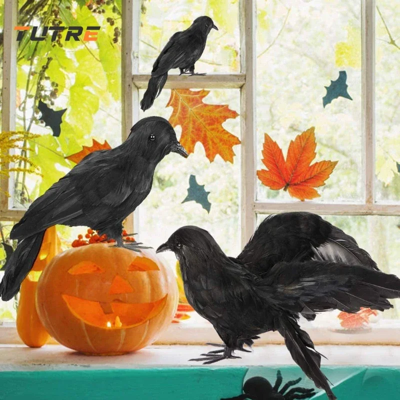 1PC Simulation Black Crow Animal Model Artificial Crow Black Bird Raven Prop Horror Scary Halloween Decorations Party Supplies