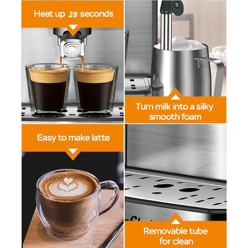 ماكينة اسبريسو بلوم شيف 20 بار ماكينة صنع قهوة اسبريسو منزلية مدمجة احترافية مع عصا بخار الحليب وخزان مياه 54 أونصة