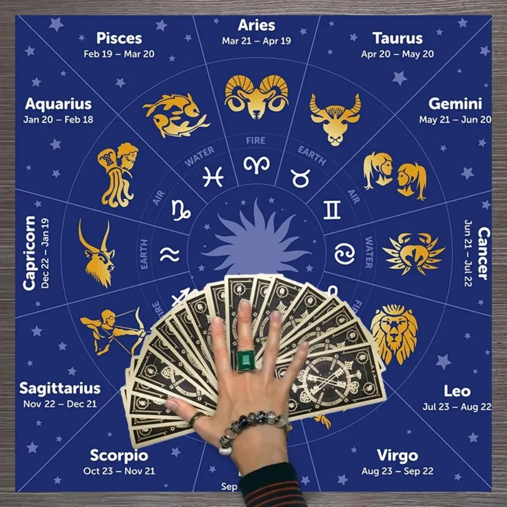 VIKAMA Astrological Tarot Divination Tablecloth, 12 Zodiac Constellation Printed Altar Cloth, Suitable for Home Decor