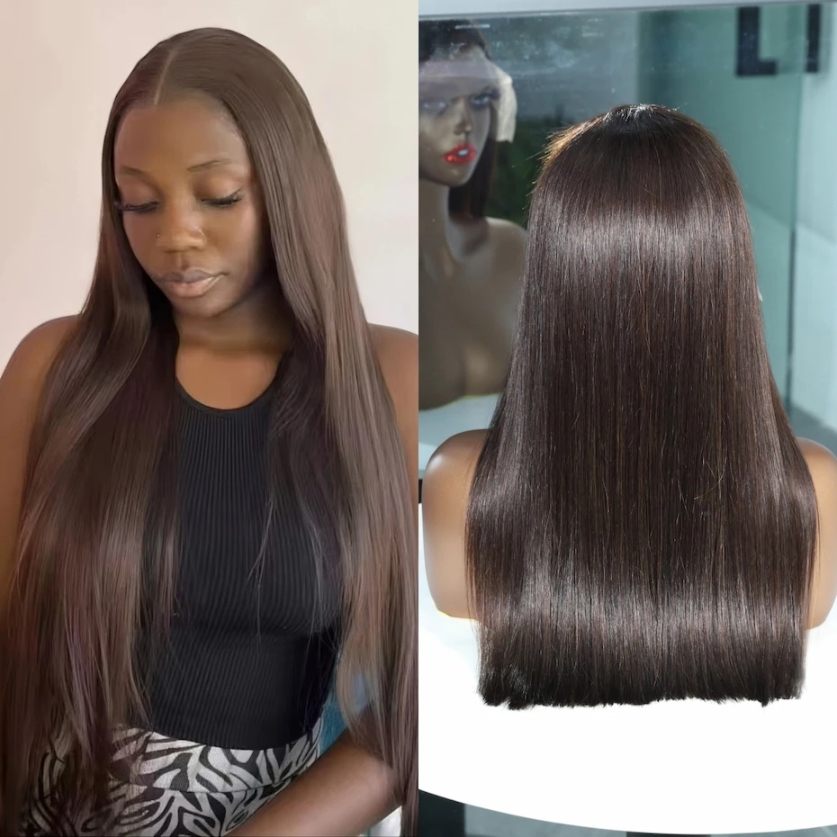 #2 Straight Brown Wigs 250% Density 13x4 13x6 HD Transparent Lace Frontal Wig Real Human Hair 10 Inch 2x6 5x5 Closure Women Hair