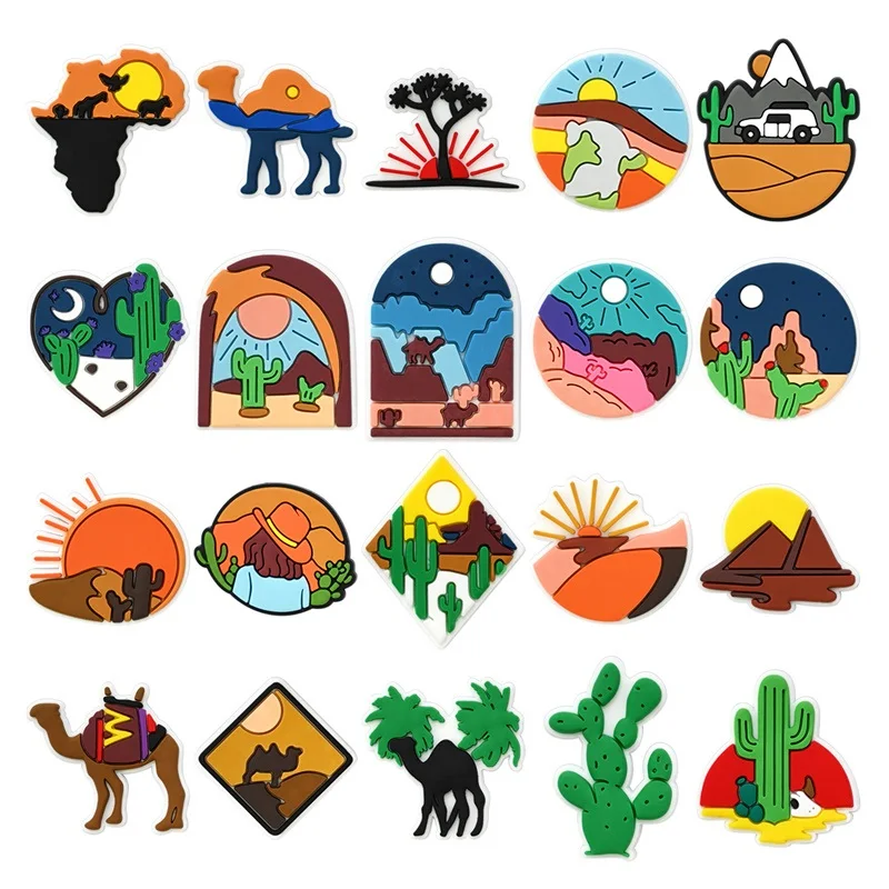 Unique Desert Travel Shoe Buckle Beautiful Scene Cactus Camel Sand Landscape PVC Shoe Charms Pretty Holiday Gifts