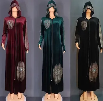 여성용 아프리카 드레스, 긴팔 V넥 벨벳 스팽글 긴 로브, 아프리카 의류, 용수철 가을, 2023