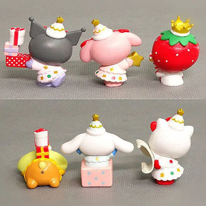 Sanrio Figuras Brinquedos para Crianças, Anime, Cinnamoroll, Kurumi, My Melody Doll, Ornamento Decorativo, Presente de Natal, Kawaii, 6 Estilos, 6Pcs