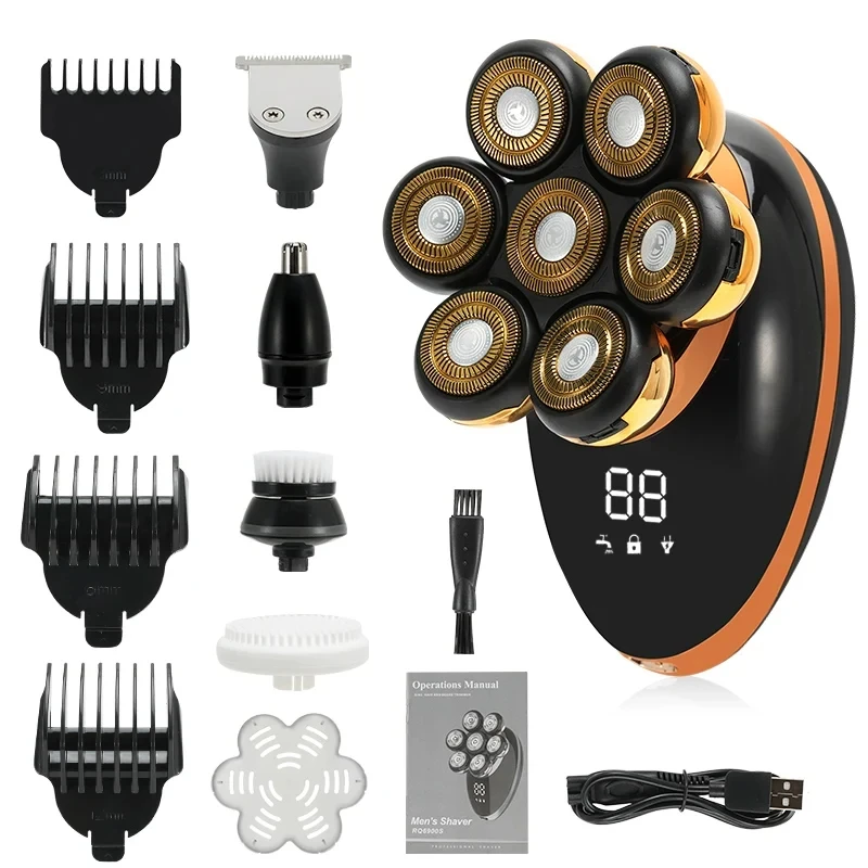 Men 7D Floating Men Electric Shaver Wet Dry Beard Hair Trimmer Electric Razor Rechargeable Bald Head Shaving Machine LCD Display image 3