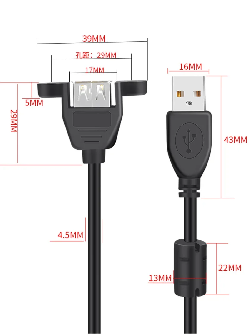 Usb 2.0 cabo de extensão macho para fêmea núcleo de cobre 24awg linha dados escudo duplo com parafuso buraco anel magnético