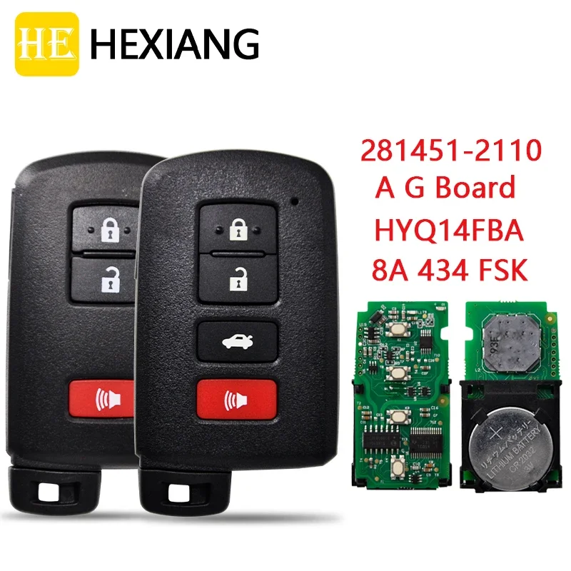 

HE Xiang Remote Control Car Key For Toyota Highlander Kluger Corolla Camry Avalon FCCID HYQ14FBA 8A Chip 433MHz Keyless Go Card