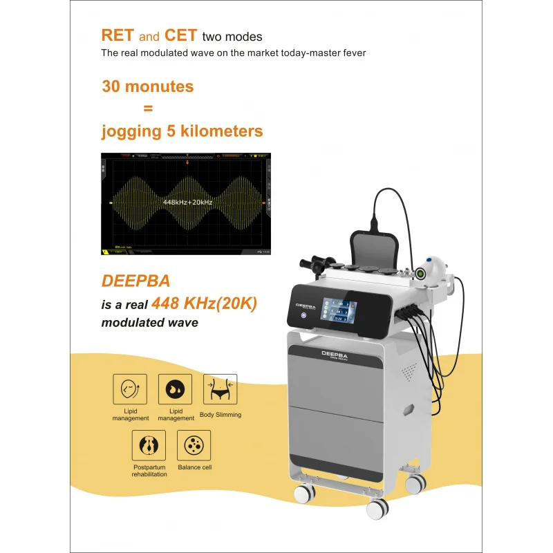 448Khz 20Khz Cet Ret Unipolar Rf Automatic Heating Depth Heating Machine For Cellulite Reduction Body Shaping