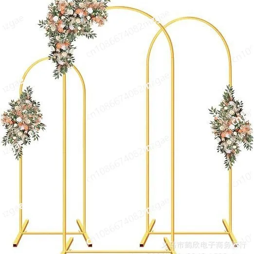 

Golden Wrought Iron Archway 7.2ft - Wedding Aisle Runner, Balloon Stand, and Photography Backdrop with Mountain & Water Design