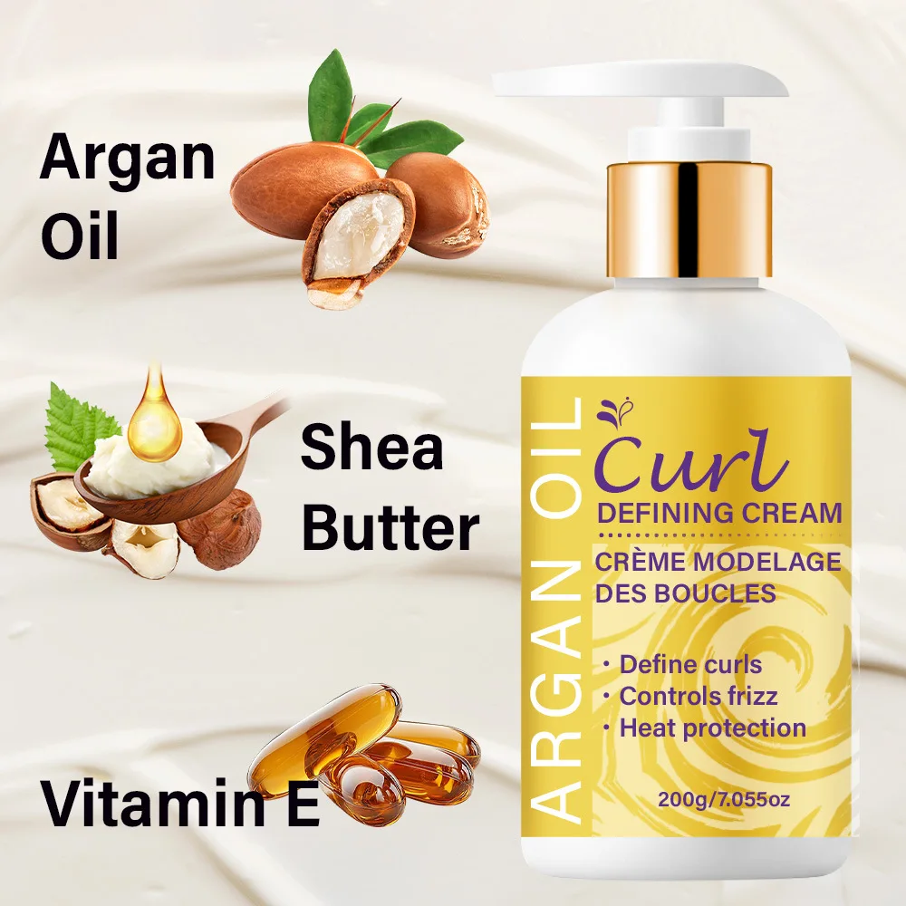 Argan Oil Curl Defining Cream- With Shea Butter & Vitamin E - Define Curls, Control Frizz & Heat Protection.