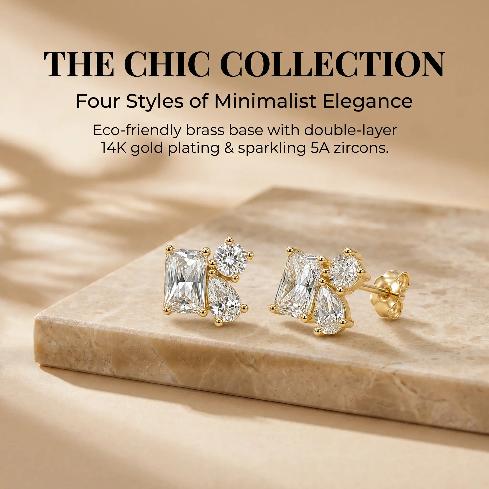 Moonmory Minimalistische Luxusmarken Birnen-, Marquise- und Rundschliff Zirkon-Ohrringe für Frauen 5A 14K Doppelt Vergoldeter Schmuck Geschenk – Detail 6