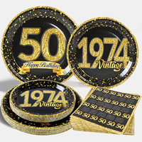 50 Years Old Birthday Party Tableware Black Gold Disposable Paper Plates Napkins Tablecloth 50th Party Decoration Supplies