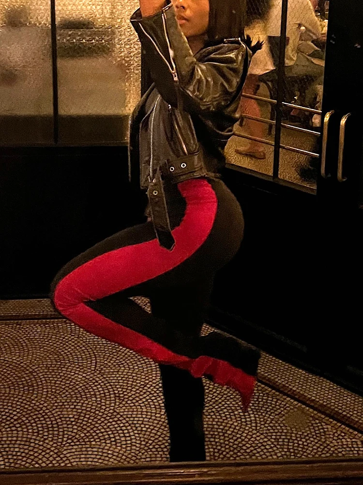 Damskie spodnie dresowe z rozcięciem na kostce, sportowe, z wysokim stanem, obcisłe, w stylu streetwear, proste, jesienne, modne, codzienne, podstawowe spodnie.