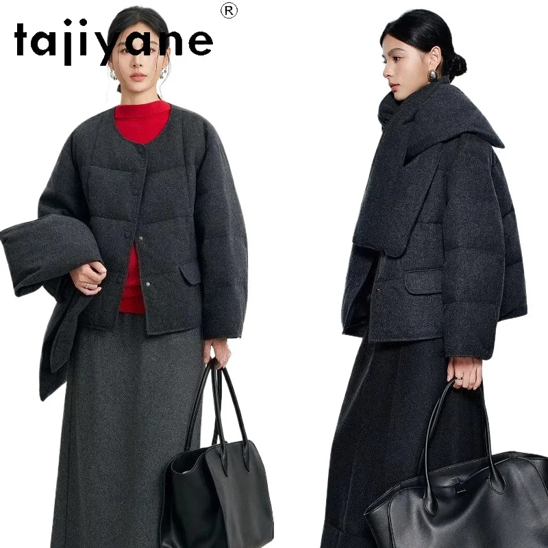 

TAJIYANE 90% куртка на гусином пуху, женское короткое шерстяное пальто с шарфом, куртки-пуховики премиум-класса, зимняя женская одежда 2025 пуховик женский