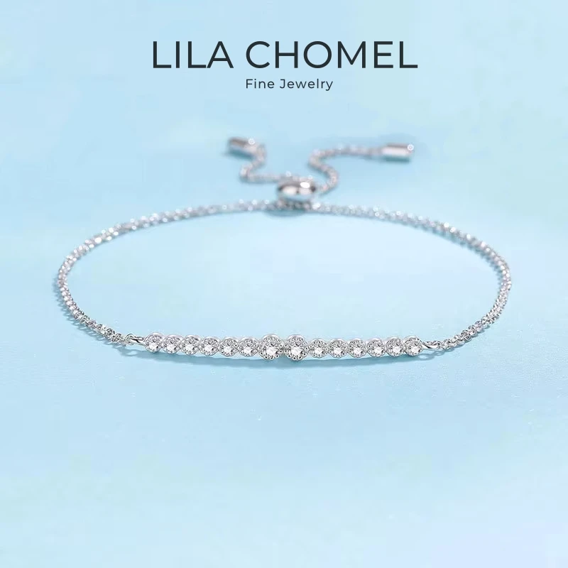 Gelang Pernikahan Anak Perempuan Emas Putih 18K Hari Valentine Wanita 0,24CT Berlian Moissanite PT950 Platinum Hadiah Ulang Tahun Putri Wanita