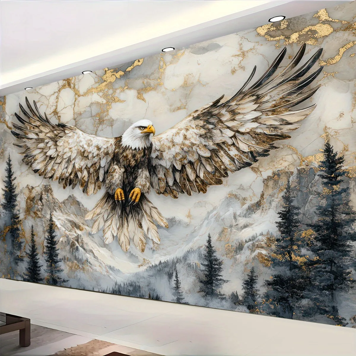 Giant Eagle Flying Over Snowy Mountains Wall Mural Tapestry Luxury Home Decor Artwork Canvas Print