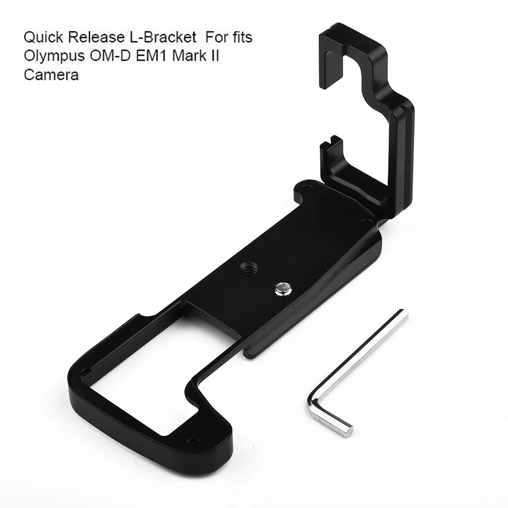 Aluminum Camera Grip & Quick Release L Bracket for Olympus OM D E M1 II Designed to Maintain Screen Functionality