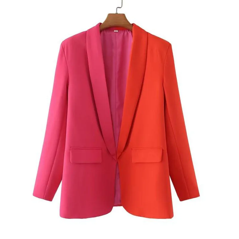 

Fashion Matching Color Suit Jacket Women Cardigan Coat Spring New Casual Notched Collar Long Sleeve Loose Blazers Female Outwear