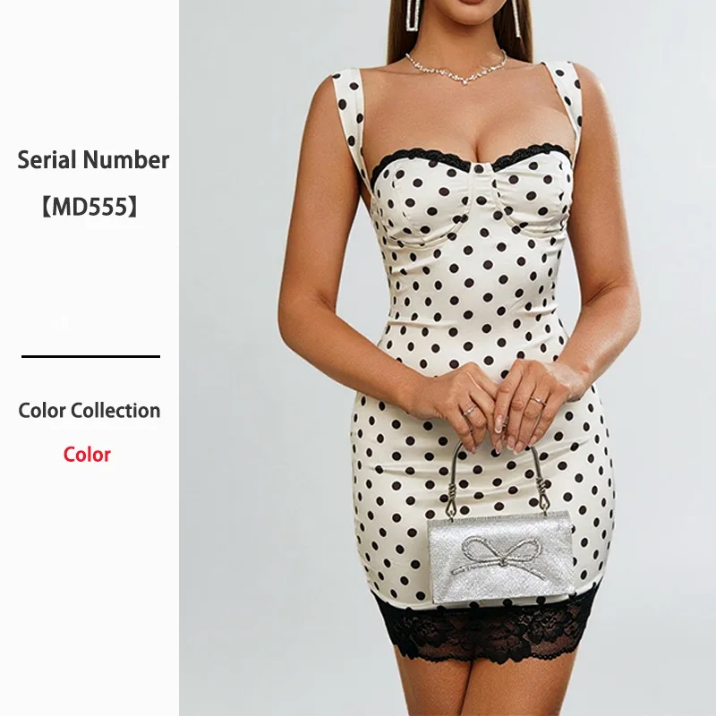 

Polka Dot Cami Dress Women Spring Summer Backless Bodycon Dresses Sleeveless Slip Evening Party Cocktail Outfit Clothes